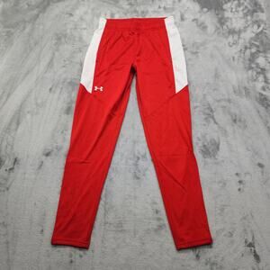 NEW Under Armour Pants Womens XS Red White UA Knit Warm Up Team Zip Ankle Gym